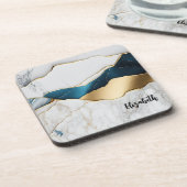 クールホワイトターコイズ大理石ゴールド コースター (左側)