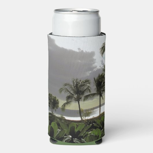 クールボトル/ヤシの木と夕暮れ時の銀色海 スリム缶クーラー (Seltzer正面)