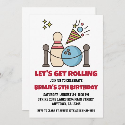 クールボーリングパーティの招待状 招待状 (正面/裏面)