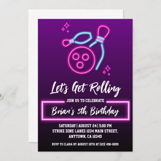 クールボーリングパーティの招待状 招待状 (正面/裏面)