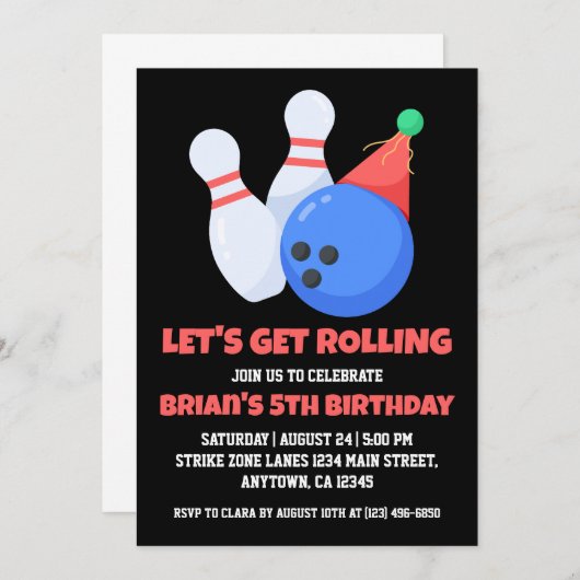 クールボーリングパーティの招待状 招待状 (正面/裏面)