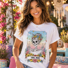 クールママ スケルトン フラワー ピースサイン タロット Tシャツ
