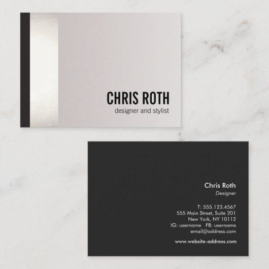 クールモダンはっきりした黒と銀のストライプ 名刺 (正面/裏面)