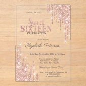 クールモダングリッタードリップバラ金ゴールドスウィート16 アクリル招待状 (正面)