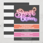 クールモダンストライプタイポグラフィsweet sixteen 招待状 (正面/裏面)