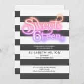 クールモダンストライプタイポグラフィsweet sixteen 招待状 (正面/裏面)