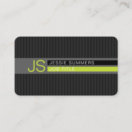 クールモダンストライプ |グレー、ライムグリーン、ブラック 名刺 (正面)