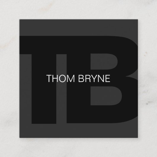 クールモダンプロフェッショナルブラック2文字モノグラム スクエア名刺 (正面)