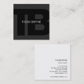 クールモダンプロフェッショナルブラック2文字モノグラム スクエア名刺 (正面/裏面)