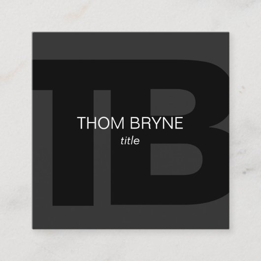 クールモダンプロフェッショナルブラック2文字モノグラム スクエア名刺 (正面)