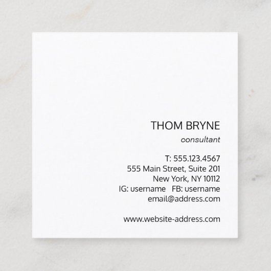 クールモダンプロフェッショナルブラック2文字モノグラム スクエア名刺 (裏面)