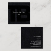 クールモダンプロフェッショナルブラック2文字モノグラム スクエア名刺 (正面/裏面)