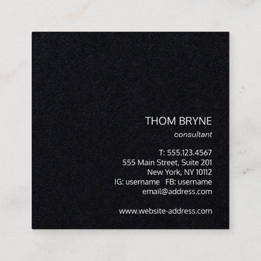 クールモダンプロフェッショナルブラック2文字モノグラム スクエア名刺 (裏面)