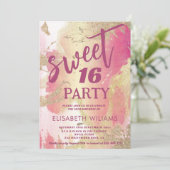 クールモダン赤面ピンク金ゴールド水色きらびやかな 招待状 (スタンド正面)