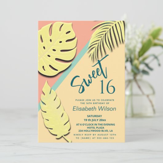 クールモダンWhimsy過ぎ去る夏の熱帯熱 招待状 (スタンド正面)