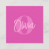 クールモノクロ名門私立校風のピンクトレンディースクリプトモノグラム スクエア名刺 (正面)