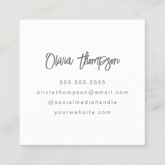 クールモノクロ名門私立校風のピンクトレンディースクリプトモノグラム スクエア名刺 (裏面)