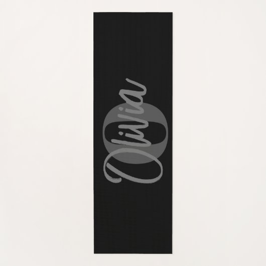 クールモノクロ黒グレーモダンスクリプトモノグラム ヨガマット (正面)