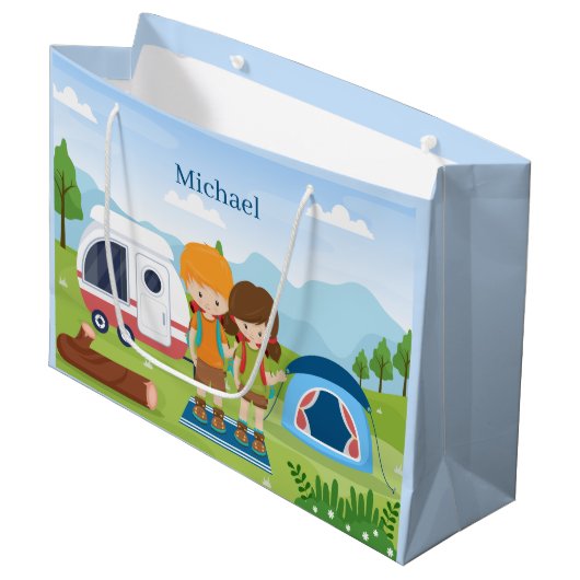 クールユニセックス子キャンプパーティー名の追加 ラージペーパーバッグ (正面アングル)