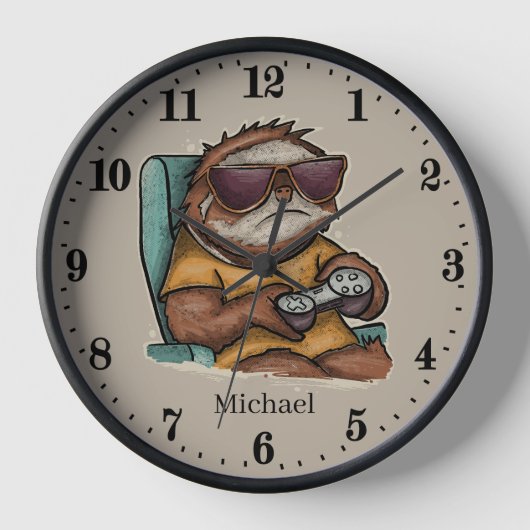 クールユニセックスsloth gaming add name 壁時計 (正面)