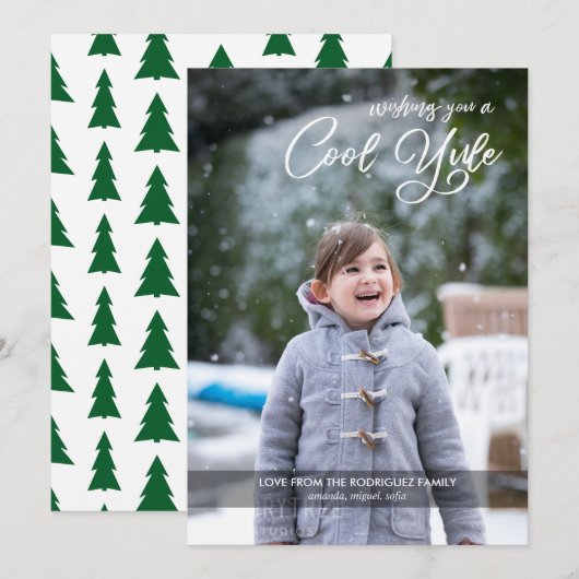 クールユール(キリスト降誕祭)スクリプトあなたの写真グリーンツリークリスマス シーズンカード (正面/裏面)