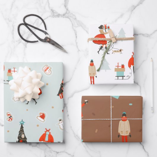 クールユール(キリスト降誕祭) |ミッドセンチュリークリスマスホリデー ラッピングペーパーシート (正面)