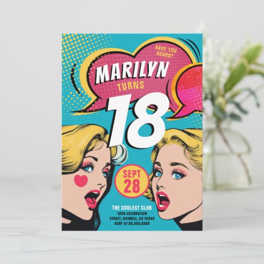 クールレトロアカラフルポップ・アートのート誕生日招待状 シーズンカード (スタンド正面)