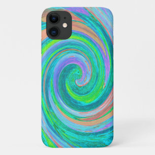 クールレトロアクアマリン&コーラル リキッドアート スワール iPhone 11 ケース