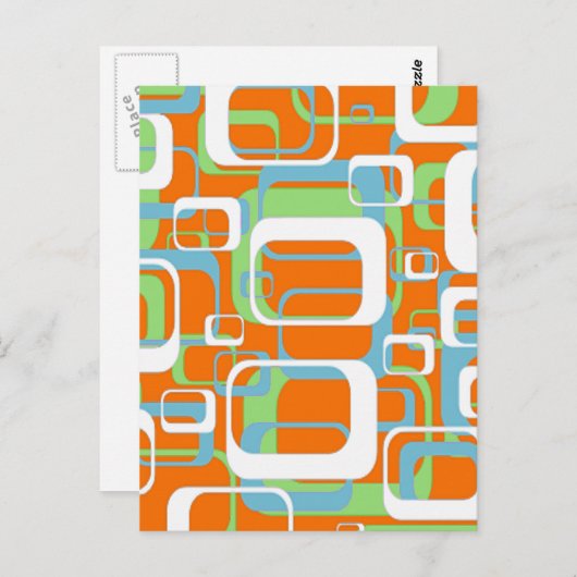 クールレトロソフトブルーの緑のオレンジと白の形 ポストカード (正面/裏面)