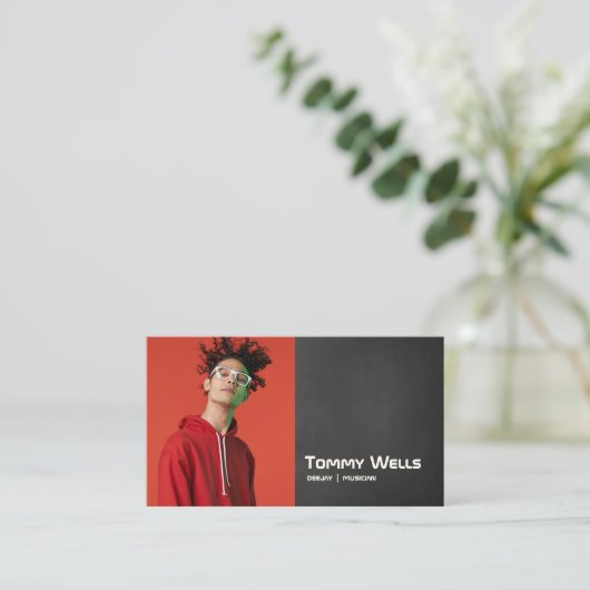 クールレトロソングライターミュージシャン写真 名刺 (スタンド正面)