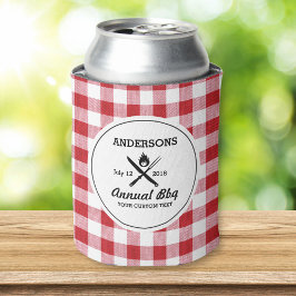 クールレトロ夏BBQグリル具赤チェック 缶クーラー