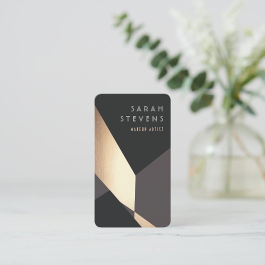 クールレトロ抽象芸術ブラックおよび金ゴールドアールデコ 名刺 (スタンド正面)