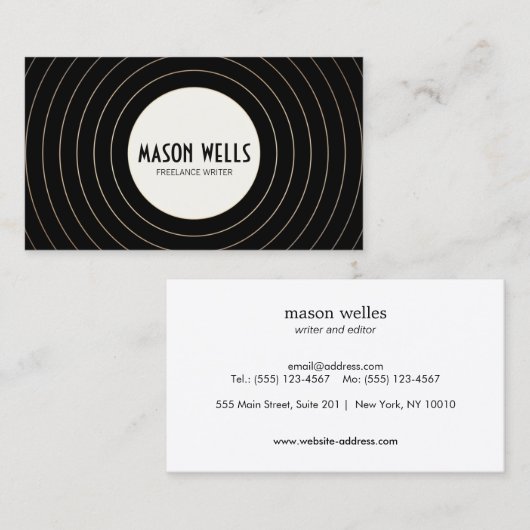 クールレトロ白黒はっきりした円 名刺 (正面/裏面)