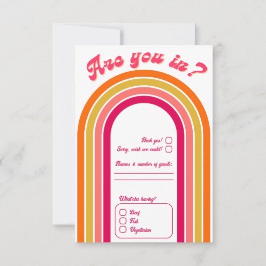 クールレトロ70の明るい色結婚の 出欠カード (正面)