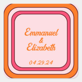 クールレトロ70sピンク&オレンジ結婚ズ スクエアシール