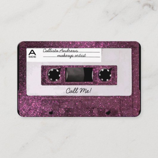 クールレトロ80のピンクグリッターカセットテープ混合テープ 名刺 (正面)
