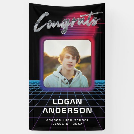 クールレトロ80の新波積曲線パーティー 横断幕 (縦)