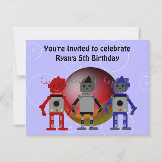 クールロボットの誕生日招待状 招待状 (正面)
