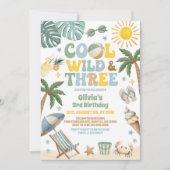 クールワイルドとサマービーチの3歳の誕生日 招待状 (正面)