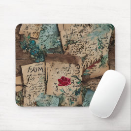 クールヴィンテージアートワーク古い素朴な紙レッドローズ マウスパッド