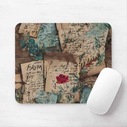 クールヴィンテージアートワーク古い素朴な紙レッドローズ マウスパッド (マウス)