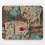クールヴィンテージアートワーク古い素朴な紙レッドローズ マウスパッド (正面)