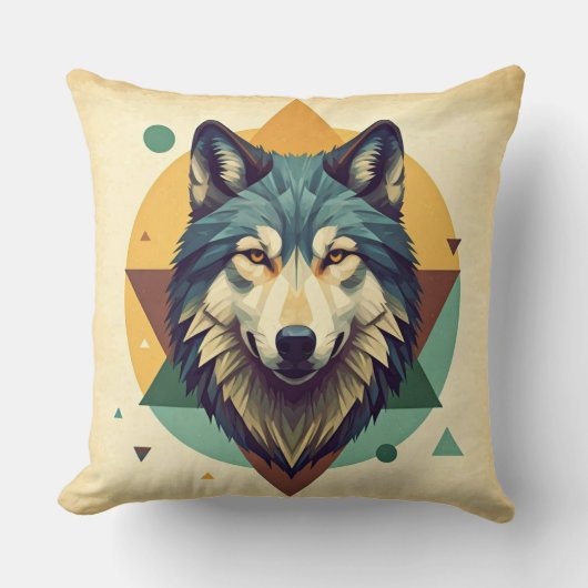 クールヴィンテージウルフ幾何学素朴な芸術 クッション (正面)