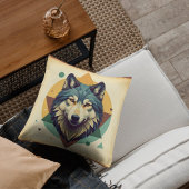 クールヴィンテージウルフ幾何学素朴な芸術 クッション