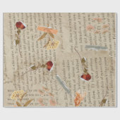 クールヴィンテージスタイルフローラと文字オールド新聞 ラッピングペーパー (フラット)