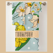 クールヴィンテージモノグラム手描き花ブルー バスタオルセット