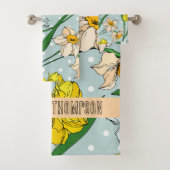 クールヴィンテージモノグラム手描き花ブルー バスタオルセット (インサイチュ)