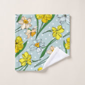 クールヴィンテージモノグラム手描き花ブルー バスタオルセット (ウォッシュタオル)