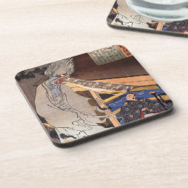 クールヴィンテージ日本の幽霊ウッドブロックプリント コースター