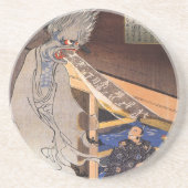 クールヴィンテージ日本の幽霊ウッドブロックプリント コースター (正面)